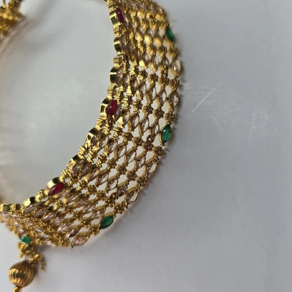Vintage Indian Kundan Choker Necklace adjustable drawstring cord Necklace